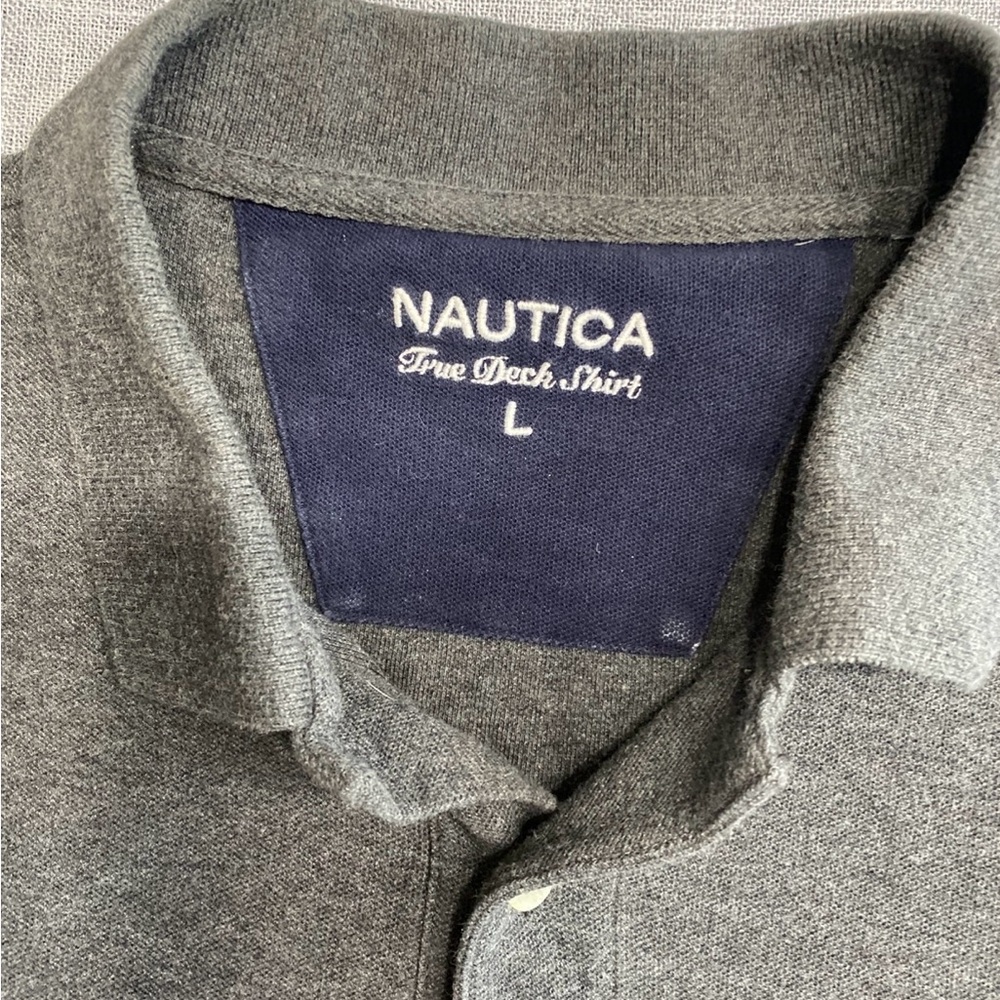 Nautica Gray Polo Shirt-Short sleeve -Mens Large-  Shirt length 29inches